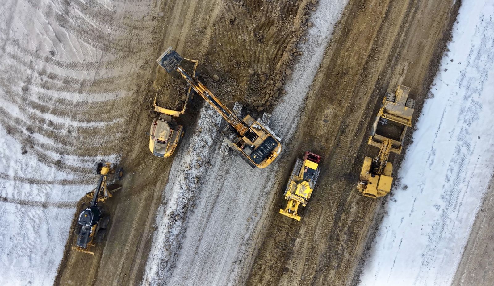 Winter aggregate pit development from above