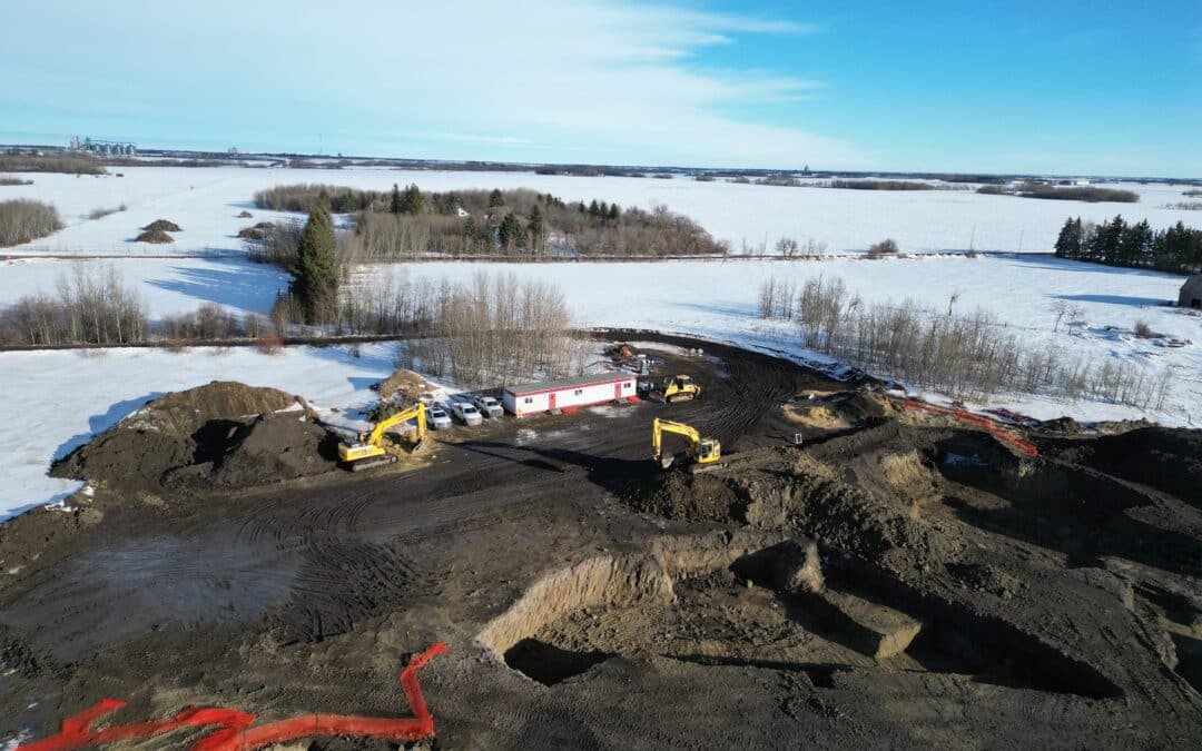 Aerial view of RTRC completing full site remediation on an oilfield location in Alberta